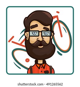 Hipster glasses on the background of a bicycle. Cartoon vector illustration