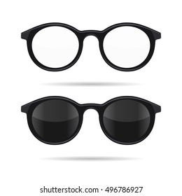 Hipster Glasses Set. Transparent and Sunglasses Model Icons. Vector