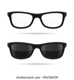 Hipster Glasses Set. Transparent and Sunglasses Model Icons. Vector