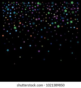 Hipster Glitter Vector Stars Falling Down. Carnival Festival Confetti Celebration Border. Christmas, New Year, Birthday, Music Event. VIP Vintage Glitter Vector Falling Stars Pattern