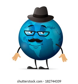 Hipster Globe Cartoon Character