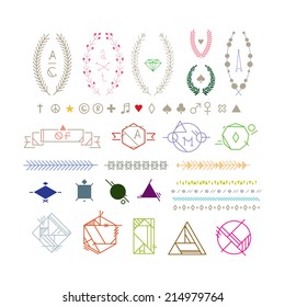 Hipster graphic elements, peace, heart, plus, star, female, male, spade, diamond, club, note, registered trademark symbol, copyright, leaf