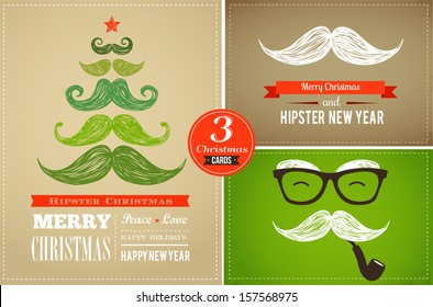 Hipster greeting cards Merry Christmas