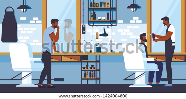 Hipster Grooming Place Barber Doing Client Stock Vector Royalty