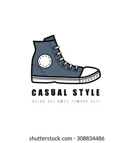 Hipster gumshoe logo. Grunge vector design template. Shoe icon