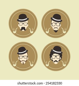 hipster guy with bowler hat set
