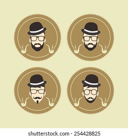 hipster guy with bowler hat set