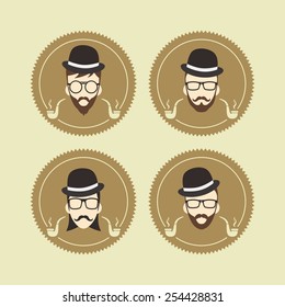 hipster guy with bowler hat set