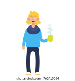 Hipster. Guy with coffee cup. Vector illustration
