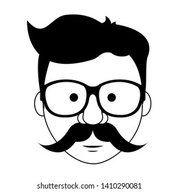 Hipster guy face with fashion glasses and mustache cartoon vector illustration graphic design