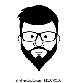 Hipster guy face with fashion glasses and mustache with beard cartoon vector illustration graphic design