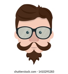 Hipster guy face with fashion glasses and mustache with beard cartoon vector illustration graphic design