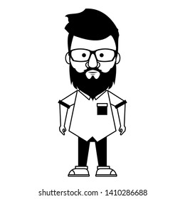 Hipster guy with glasses and mustache and beard cute cartoon vector illustration graphic design