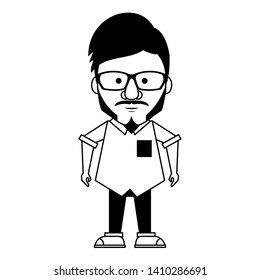Hipster guy with glasses and mustache and beard cute cartoon vector illustration graphic design