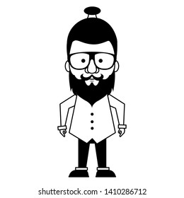 Hipster guy with glasses and mustache and beard cute cartoon vector illustration graphic design