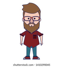 Hipster guy with glasses and mustache and beard cute cartoon vector illustration graphic design