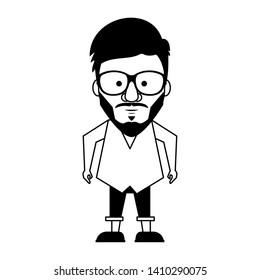 Hipster guy with glasses and mustache and beard cute cartoon vector illustration graphic design