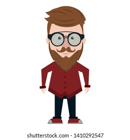 Hipster guy with glasses and mustache and beard cute cartoon vector illustration graphic design