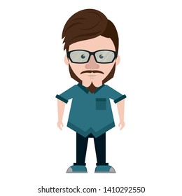 Hipster guy with glasses and mustache and beard cute cartoon vector illustration graphic design