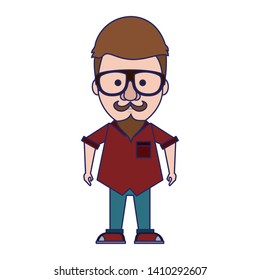 Hipster guy with glasses and mustache cute cartoon vector illustration graphic design