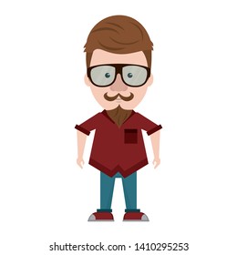 Hipster guy with glasses and mustache cute cartoon vector illustration graphic design