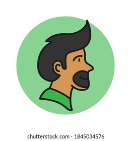 Hipster Guy Head Avatar Icon Filled Line Style. Male Profile Photo Symbol Illustration Sticker. Father Person Avatars Logo Vector. People Cartoon Character User Profile