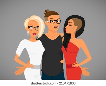 Hipster guy and hispretty girlfriends are going out