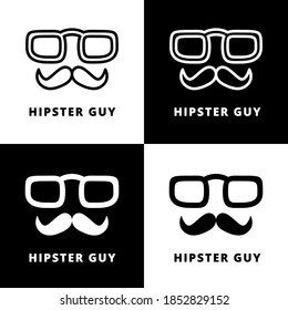 Hipster Guy Icon Line and Glyph Style. Mustache and Glasses Illustration Vector. Movember Logo Symbol