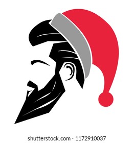 Hipster Guy Wearing Santa Claus Hat