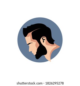 Hipster hair and beards, fashion vector illustration set. Barbershop logo design template vector