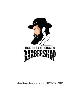 Hipster hair and beards, fashion vector illustration set. Barbershop logo design template vector