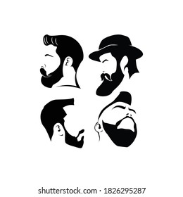 Hipster hair and beards, fashion vector illustration set. Barbershop logo design template vector