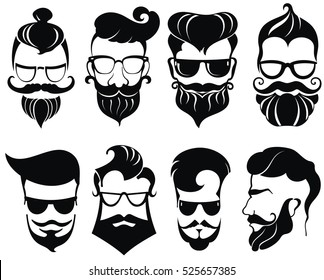 Hipster hair and beards, fashion vector illustration set.