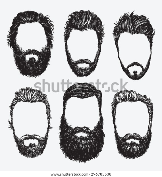 Hipster\
hair and beards, fashion vector illustration\
set.