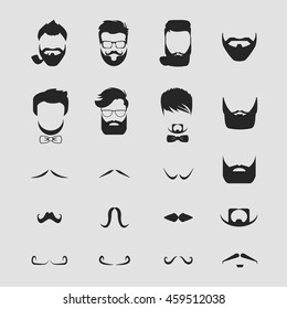 Hipster hair and beards mustache set vector