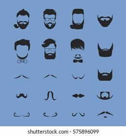 Hipster hair and beards mustache set vector
