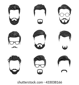 Hipster Hair, Mustaches and Beards. Hipster Style Vector Illustration.