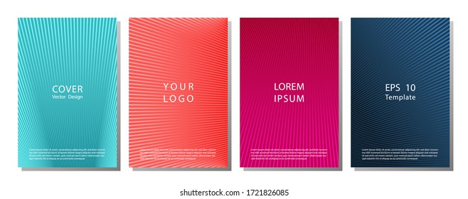 Hipster halftone gradient cover page templates vector set. Business graphic design. Poster halftone lines backgrounds set. Booklet minimal geometric cover layouts. Minimal patterns.