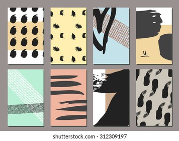 Hipster Hand drawn Background, Set of  Modern Trendy Card. Made with Ink. Business Creative Contemporary Design. Templates For Placards, Posters, Flyers, Diary, Notebook, Invitation and Banner