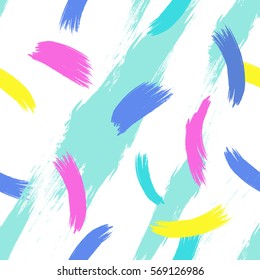 Hipster Hand Drawn Expressive Seamless Colorful Pattern .Pop art print with brush strokes .