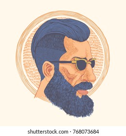 Hipster. Hand drawn portrait of man in profile.engraving style. vector illustration