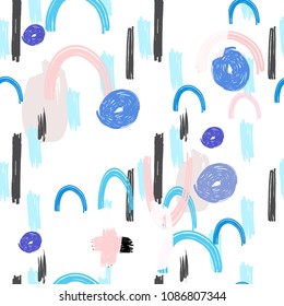 Hipster Hand Drawn Seamless Pattern Shapes  with White Background 