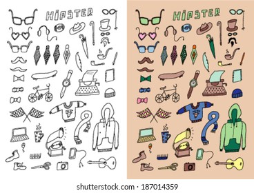 Hipster hand drawn set