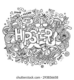 Hipster hand lettering and doodles elements and symbols background. Vector hand drawn sketchy illustration