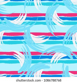 Hipster Hand Painted Brush Background with Horizontal Stripes .Abstract Seamless Pattern Print for Summer