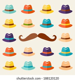 Hipster hat and mustache retro card