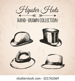 Hipster hats bowler fedoras. Vector illustration. 