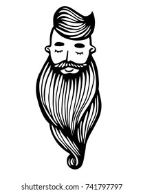  Hipster head with beard. Hand-Drawn Doodle. Vector Illustration - stock vector. Hand drawn cartoon character. Bearded man