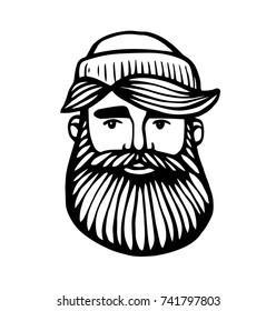  Hipster head with beard. Hand-Drawn Doodle. Vector Illustration - stock vector. Hand drawn cartoon character. Bearded man