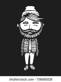 Hipster head with beard. Hand-Drawn Doodle. Vector Illustration - stock vector. Hand drawn cartoon character. Bearded man logo